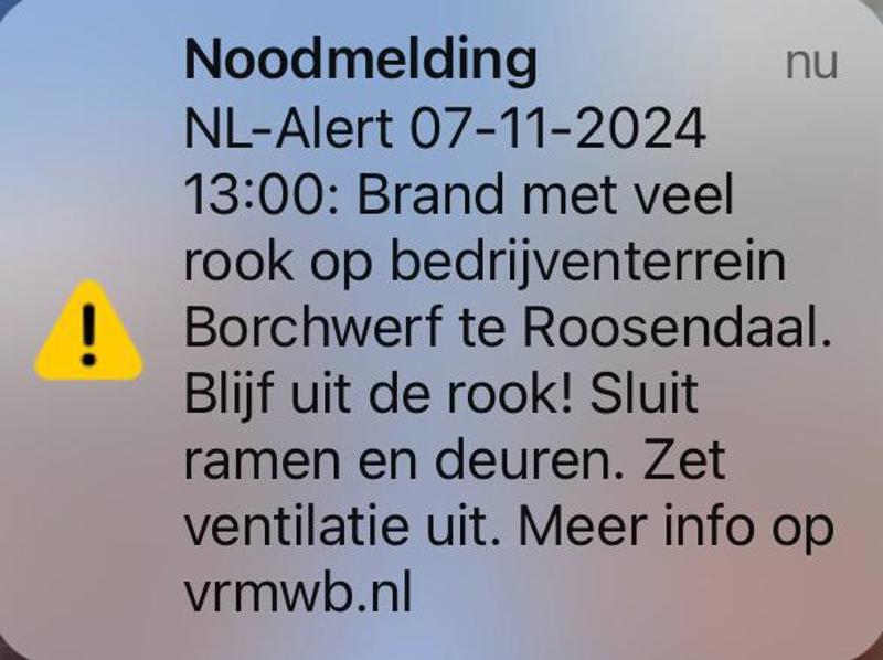 NL-alert voor brand op bedrijventerrein Borchwerf te Roosendaal